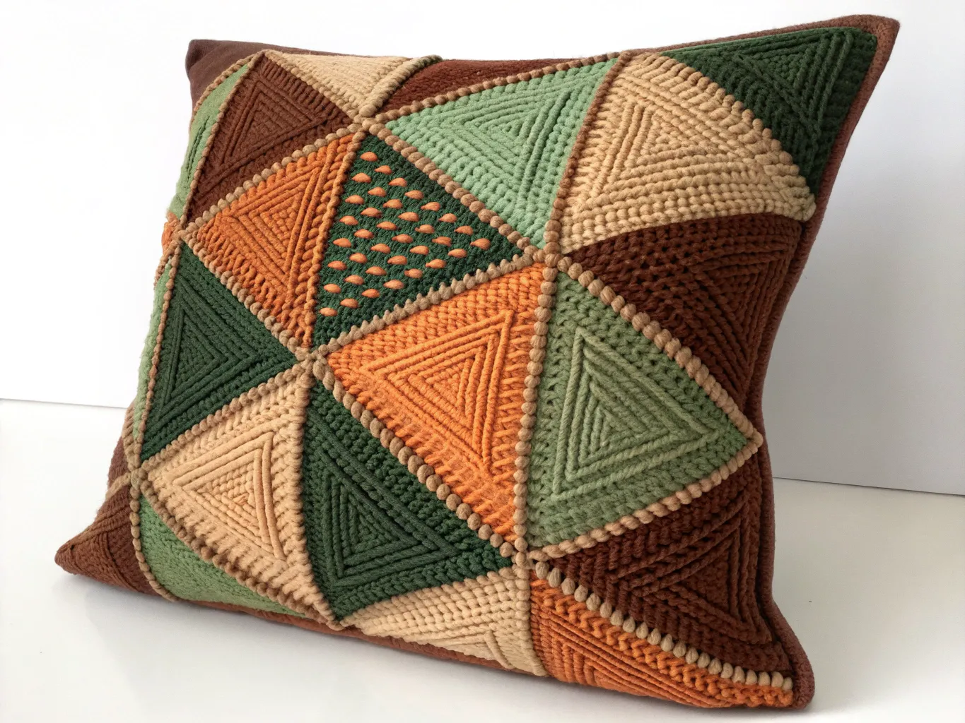 Geometriskt kuddfodral i jordnära toner