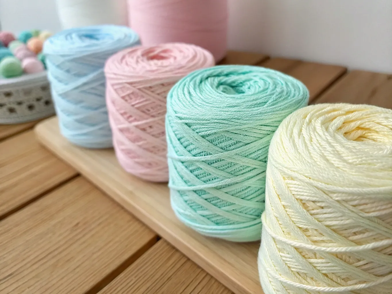Bomullsgarner i pastellfärger